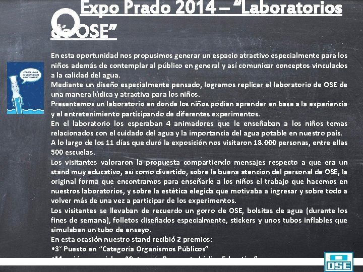 Expo Prado 2014 – “Laboratorios de OSE” Expo Prado 2015 – “Agua de todos”