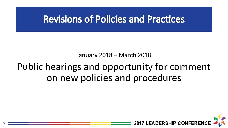 Revisions of Policies and Practices January 2018 – March 2018 Public hearings and opportunity