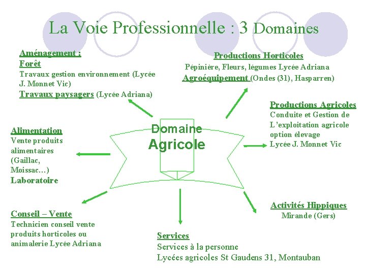 La Voie Professionnelle : 3 Domaines Aménagement : Forêt Productions Horticoles Travaux gestion environnement