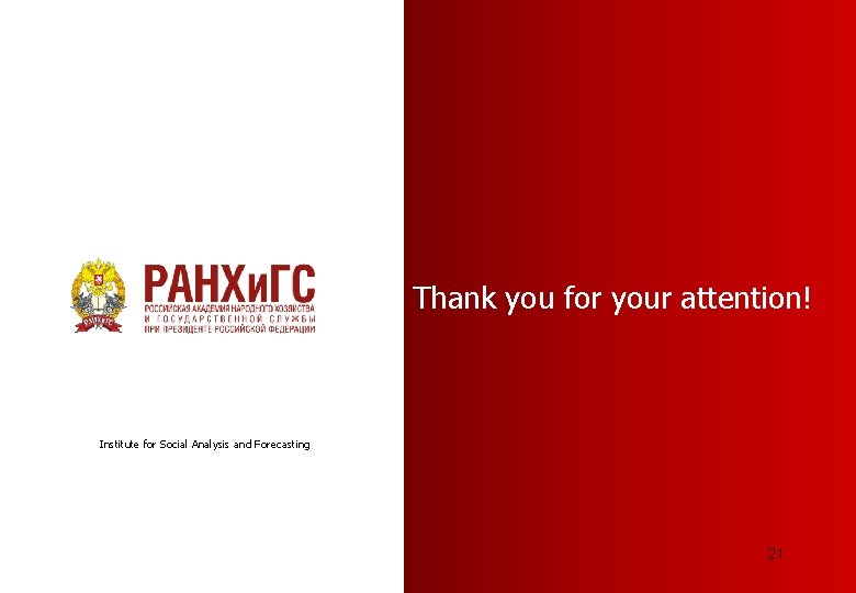 Thank you for your attention! Institute for Social Analysis and Forecasting 21 
