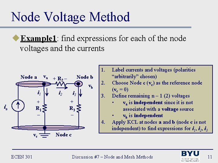 Node Voltage Method u. Example 1: find expressions for each of the node voltages