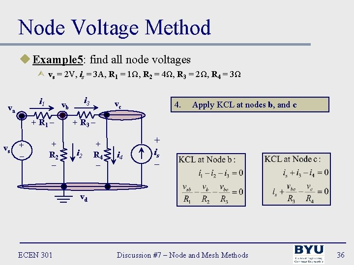 Node Voltage Method u Example 5: find all node voltages Ù vs = 2