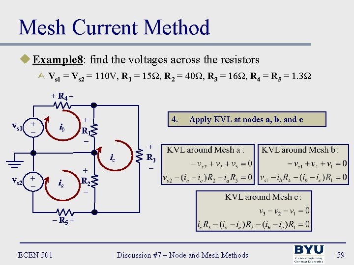 Mesh Current Method u Example 8: find the voltages across the resistors Ù Vs