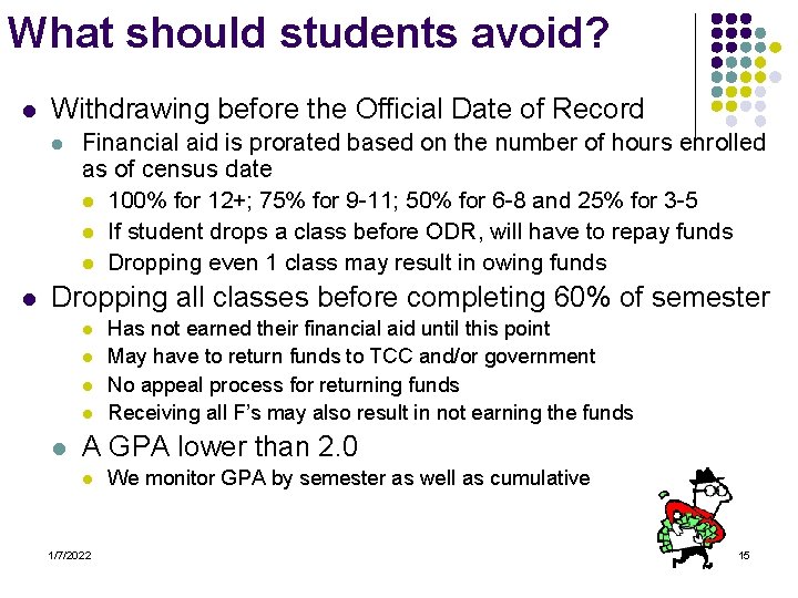 What should students avoid? l Withdrawing before the Official Date of Record l l