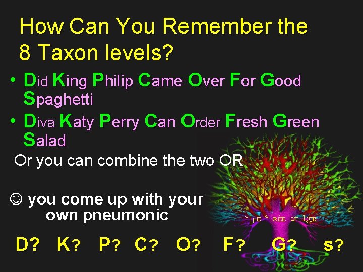 How Can You Remember the 8 Taxon levels? • Did King Philip Came Over
