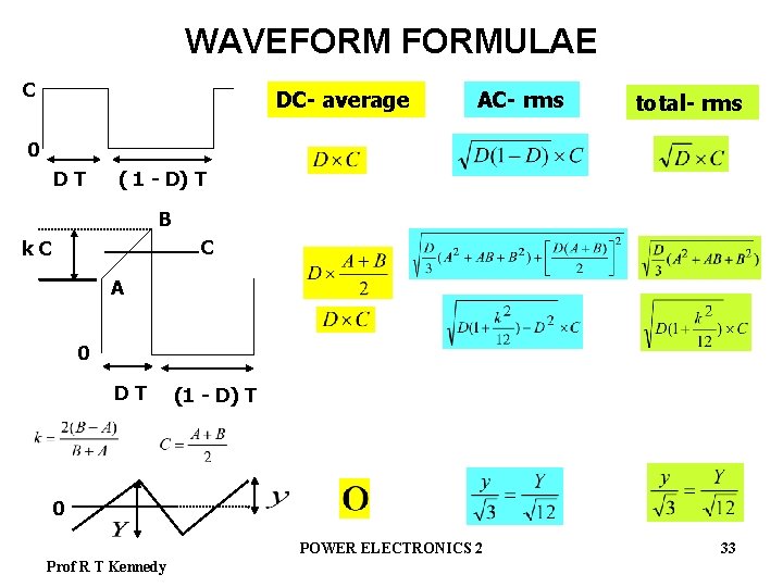 WAVEFORMULAE C DC- average AC- rms total- rms 0 DT ( 1 - D)