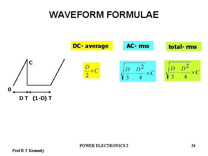 WAVEFORMULAE DC- average AC- rms total- rms C 0 D T (1 -D) T