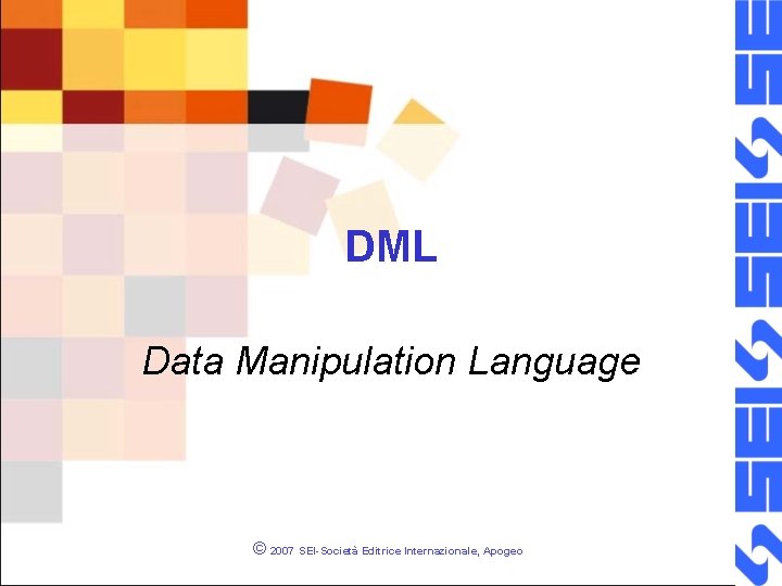 DML Data Manipulation Language © 2007 SEI-Società Editrice Internazionale, Apogeo 