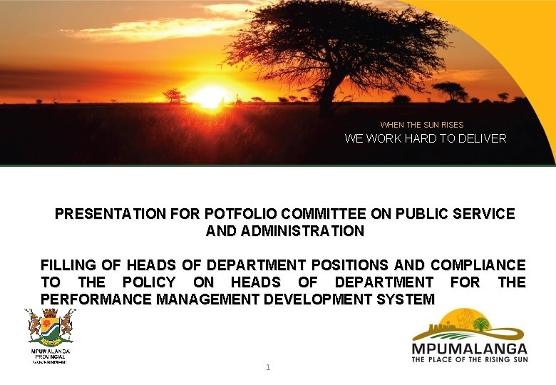 WHEN THE SUN RISES WE WORK HARD TO DELIVER PRESENTATION FOR POTFOLIO COMMITTEE ON