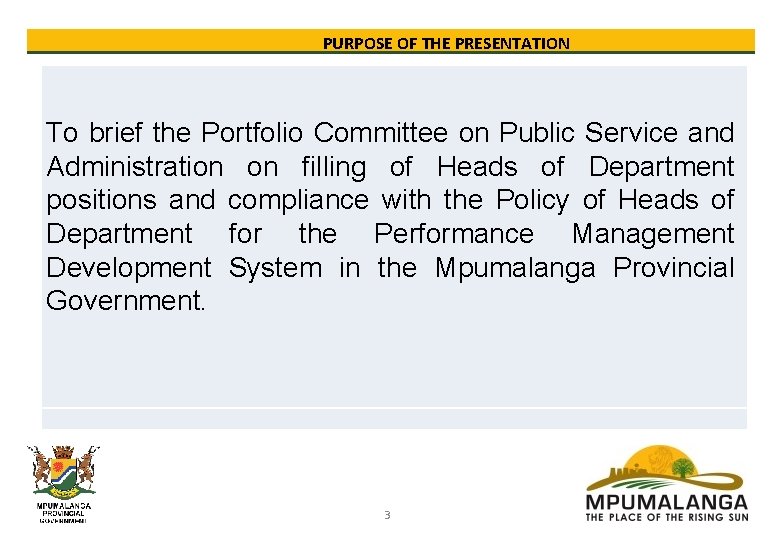 PURPOSE OF THE PRESENTATION To brief the Portfolio Committee on Public Service and Administration