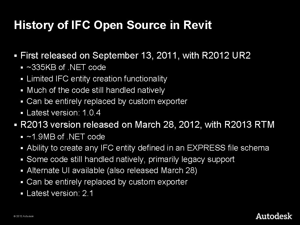 History of IFC Open Source in Revit § First released on September 13, 2011,