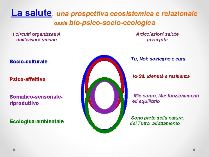 La salute: una prospettiva ecosistemica e relazionale ossia I circuiti organizzativi dell'essere umano Socio-culturale