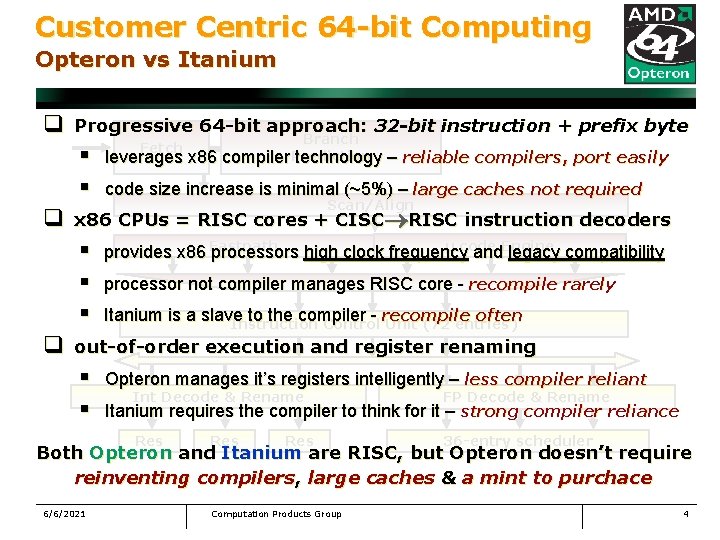 Customer Centric 64 -bit Computing Opteron vs Itanium q Progressive 64 -bit approach: 32