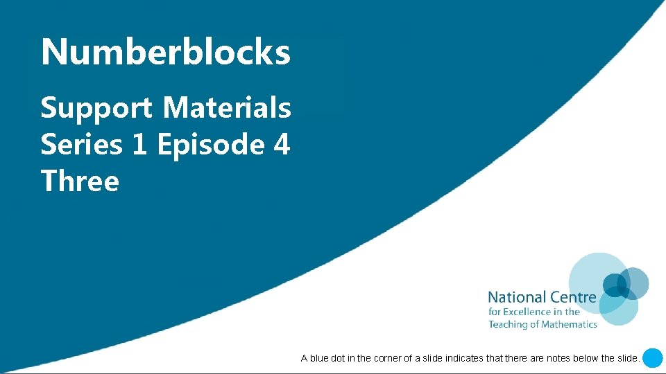 Numberblocks Support Materials Series 1 Episode 4 Three A blue dot in the corner