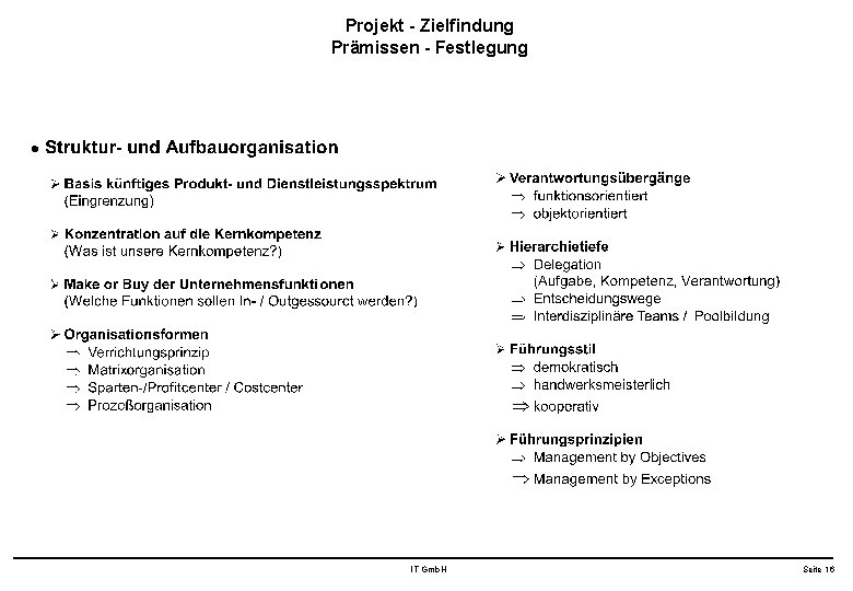 Projekt - Zielfindung Prämissen - Festlegung IT Gmb. H Seite 16 