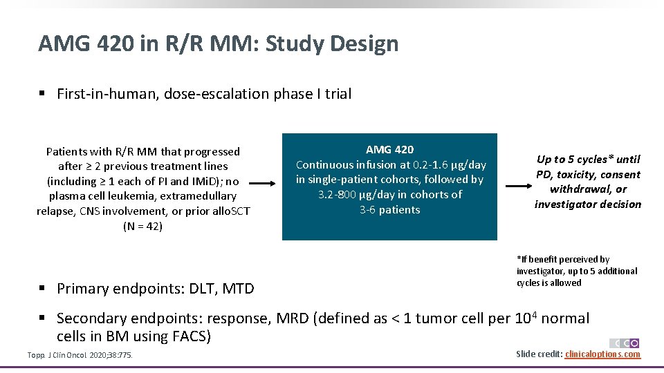 AMG 420 in R/R MM: Study Design § First-in-human, dose-escalation phase I trial Patients