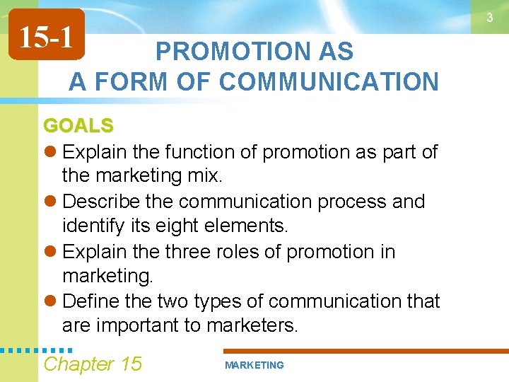 3 15 -1 PROMOTION AS A FORM OF COMMUNICATION GOALS Explain the function of