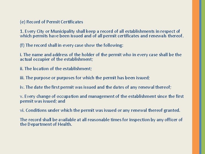 (e) Record of Permit Certificates 1. Every City or Municipality shall keep a record