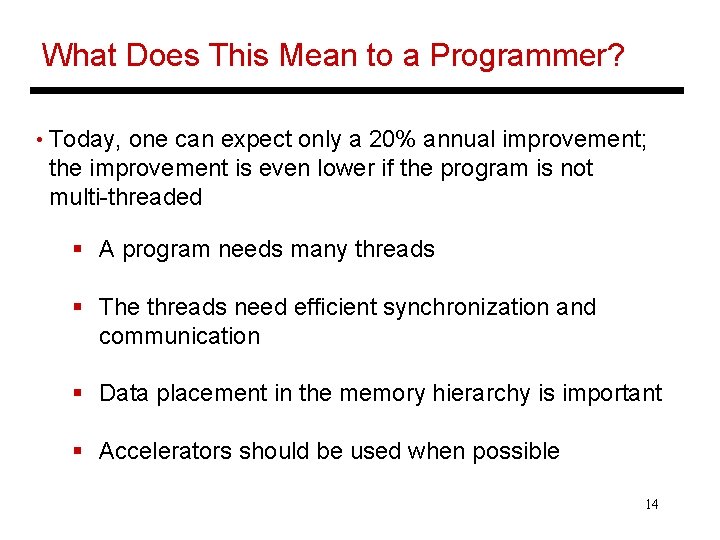 What Does This Mean to a Programmer? • Today, one can expect only a