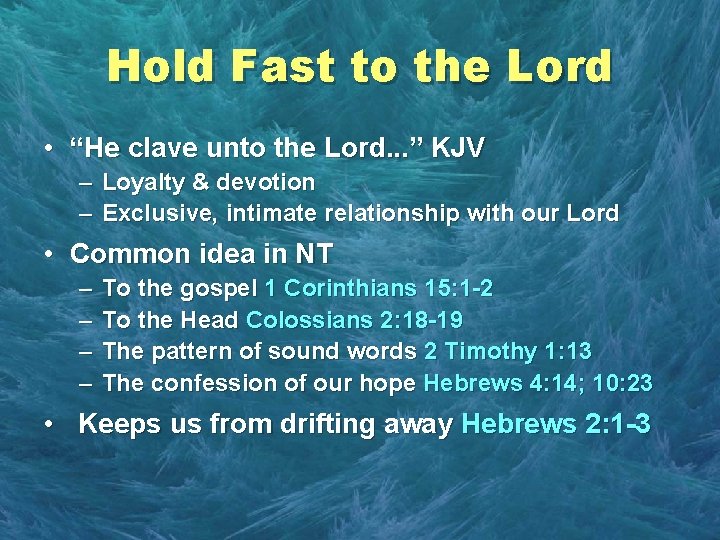 Hold Fast to the Lord • “He clave unto the Lord. . . ”