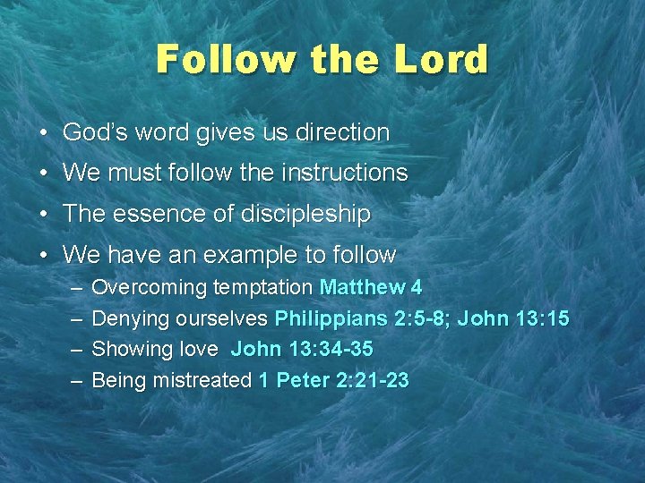 Follow the Lord • God’s word gives us direction • We must follow the