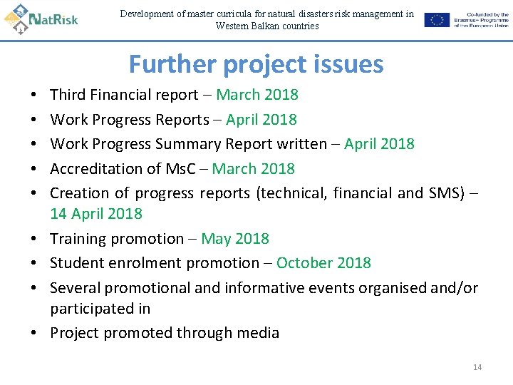 Development of master curricula for natural disasters risk management in Western Balkan countries Further