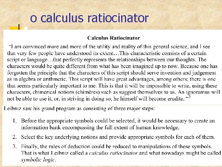 o calculus ratiocinator 