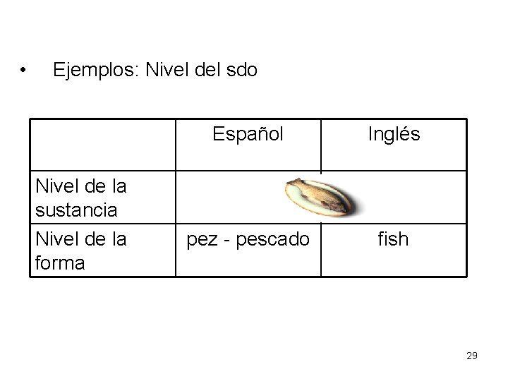  • Ejemplos: Nivel del sdo Nivel de la sustancia Nivel de la forma