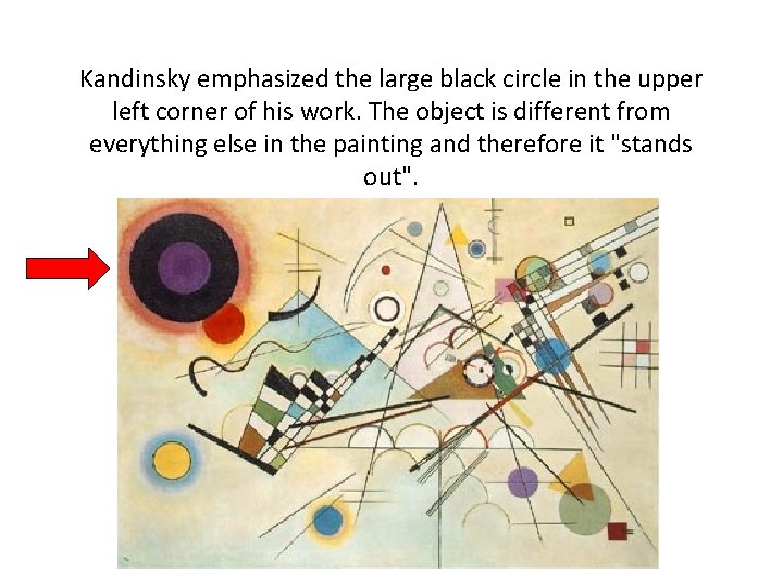 Kandinsky emphasized the large black circle in the upper left corner of his work.