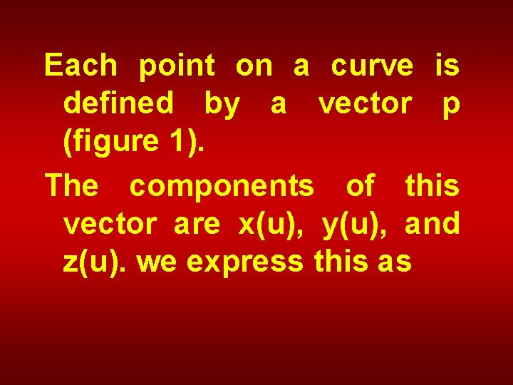 Each point on a curve is defined by a vector p (figure 1). The