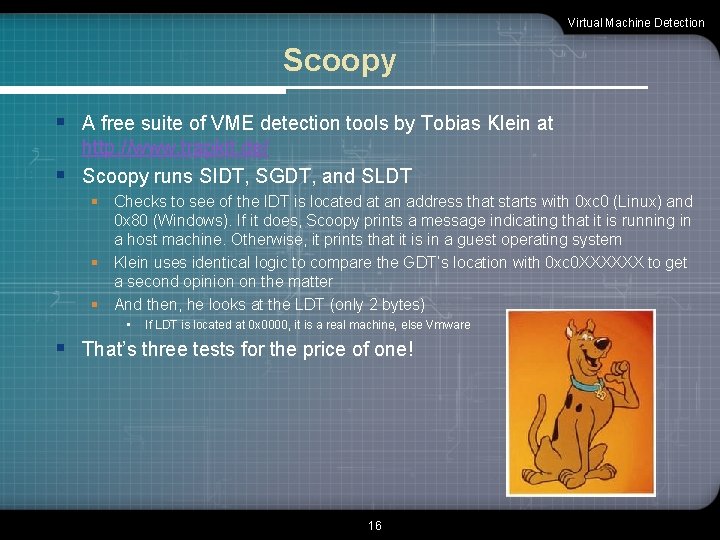 Virtual Machine Detection Scoopy § A free suite of VME detection tools by Tobias