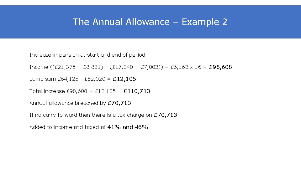 The Annual Allowance – Example 2 Increase in pension at start and end of