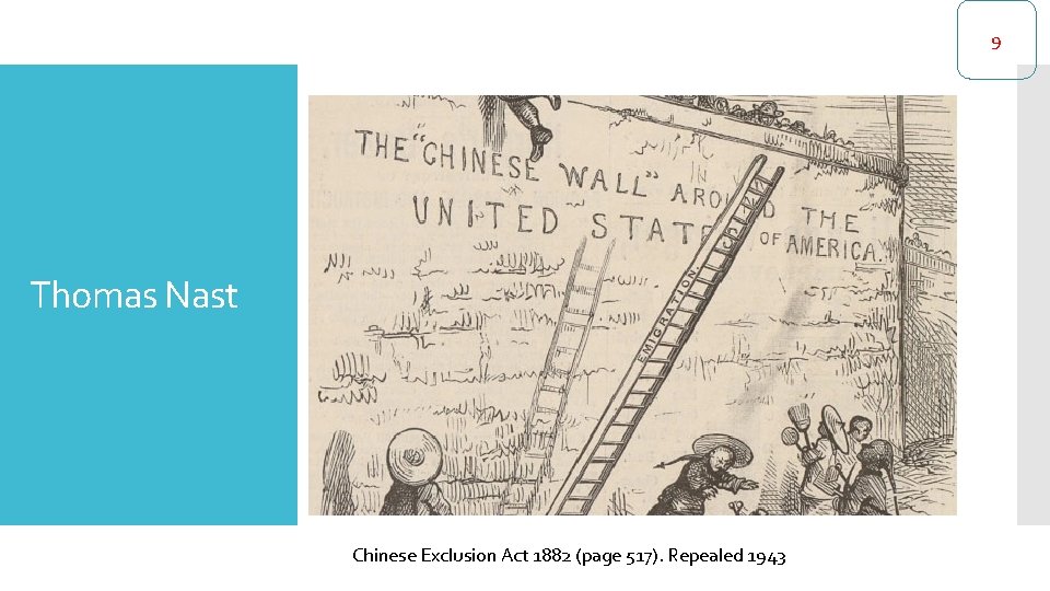 9 Thomas Nast Chinese Exclusion Act 1882 (page 517). Repealed 1943 