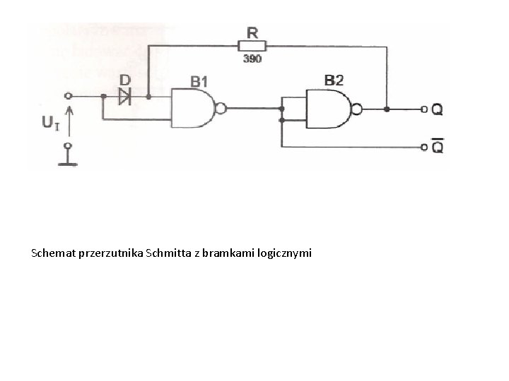 Schemat przerzutnika Schmitta z bramkami logicznymi 