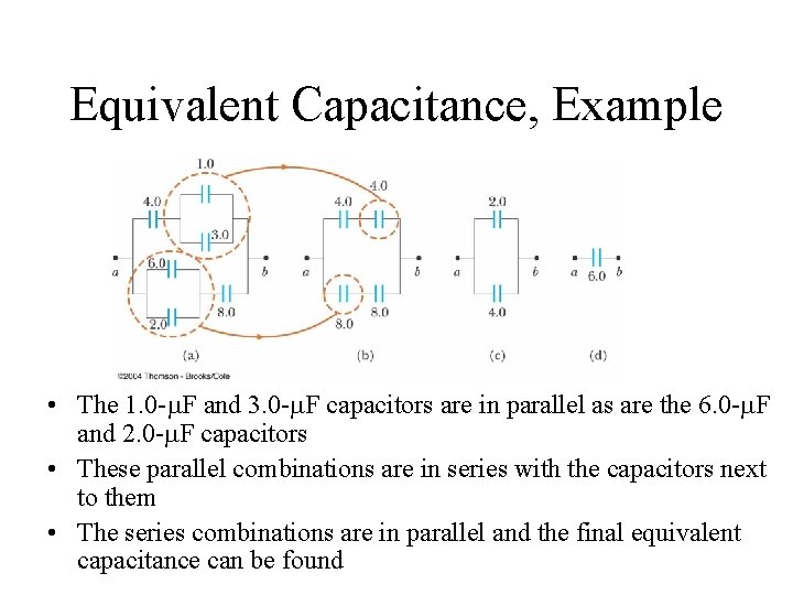 Equivalent Capacitance, Example • The 1. 0 -m. F and 3. 0 -m. F