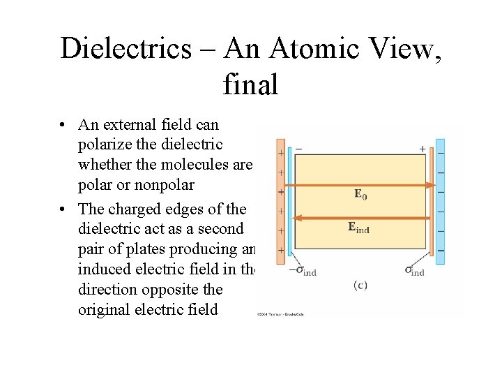 Dielectrics – An Atomic View, final • An external field can polarize the dielectric