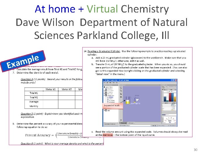 At home + Virtual Chemistry Dave Wilson Department of Natural Sciences Parkland College, Ill