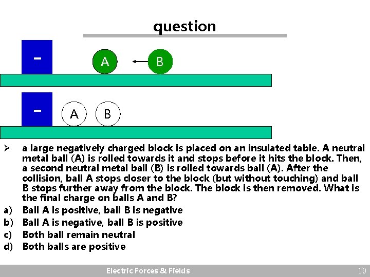 question - A A B B a large negatively charged block is placed on