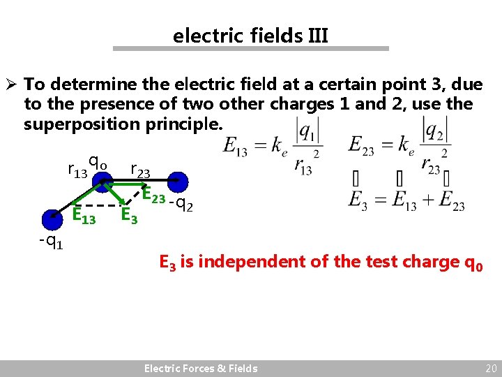 electric fields III Ø To determine the electric field at a certain point 3,