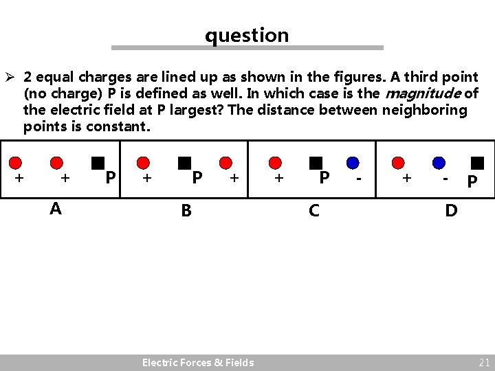 question Ø 2 equal charges are lined up as shown in the figures. A