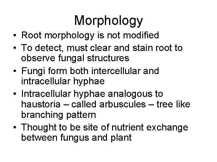 Morphology • Root morphology is not modified • To detect, must clear and stain