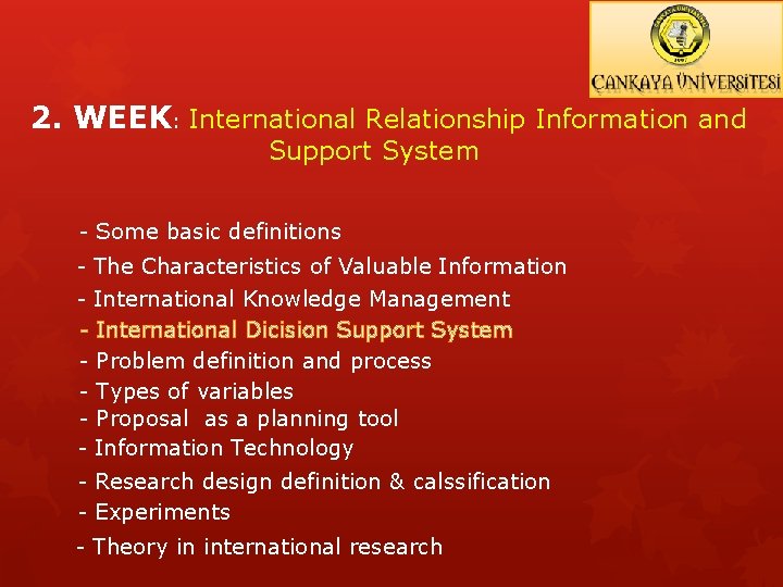 2. WEEK: International Relationship Information and Support System - Some basic definitions - The