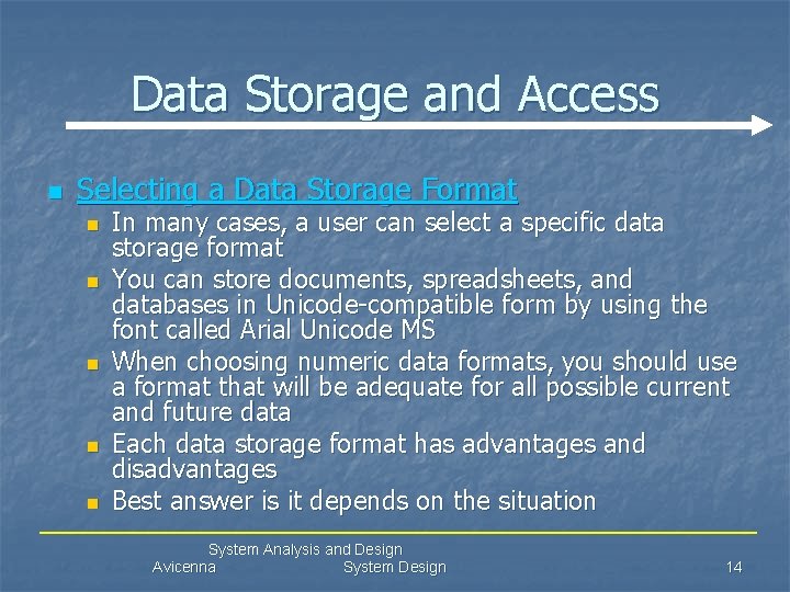 Data Storage and Access n Selecting a Data Storage Format n n n In