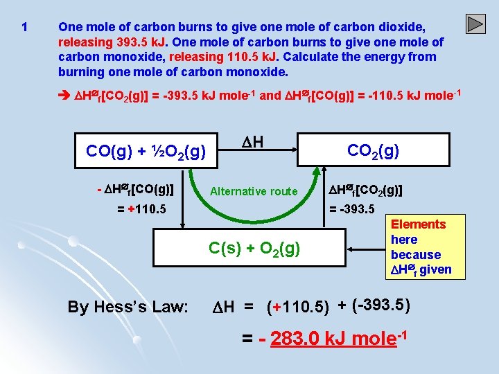 1 One mole of carbon burns to give one mole of carbon dioxide, releasing