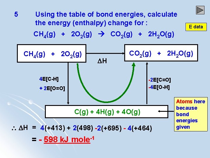 5 Using the table of bond energies, calculate the energy (enthalpy) change for :