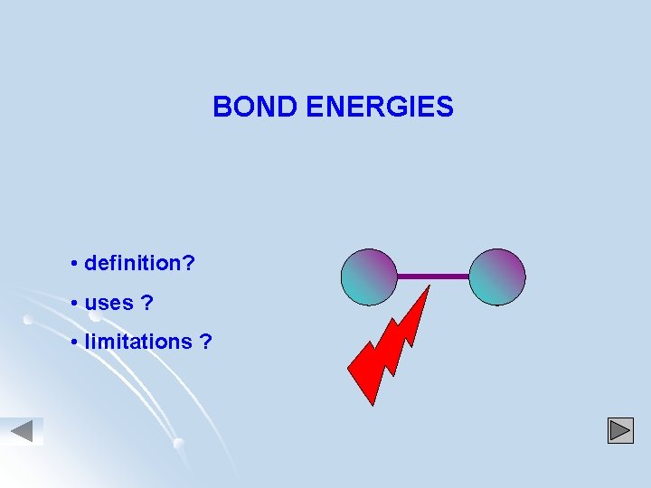 BOND ENERGIES • definition? • uses ? • limitations ? 