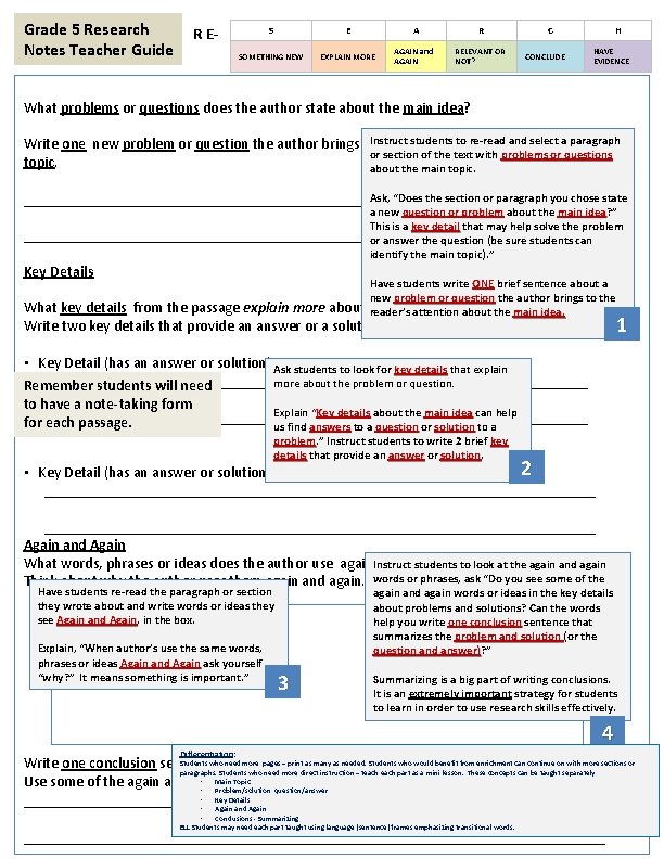 Grade 5 Research Notes Teacher Guide R E- S E A R SOMETHING NEW