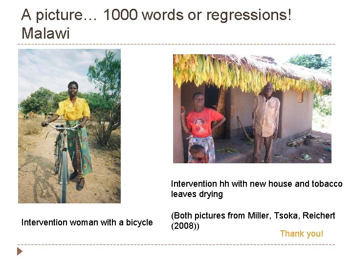 A picture… 1000 words or regressions! Malawi Intervention hh with new house and tobacco