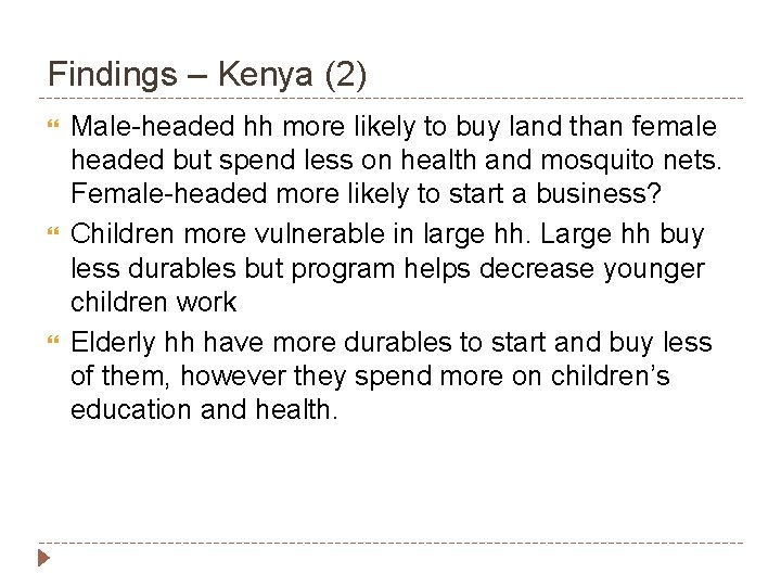 Findings – Kenya (2) Male-headed hh more likely to buy land than female headed