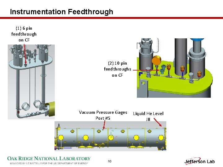 Instrumentation Feedthrough (1) 6 pin feedthrough on CF (2) 10 pin feedthroughs on CF